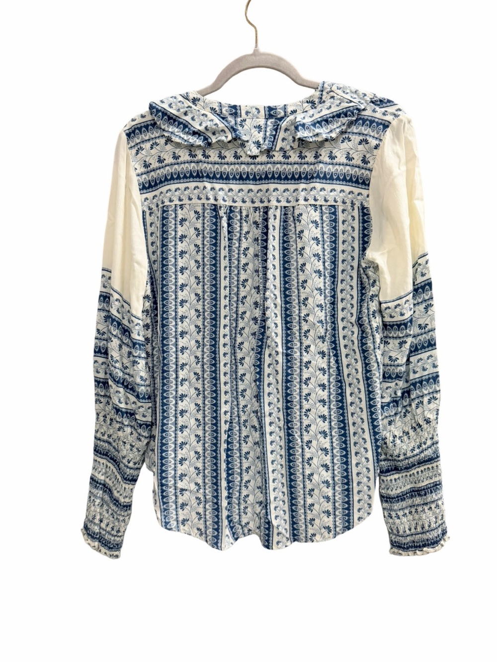 Sundance Blue Cream Boho Floral Print Ruffle Blouse Medium - Picture 3 of 9